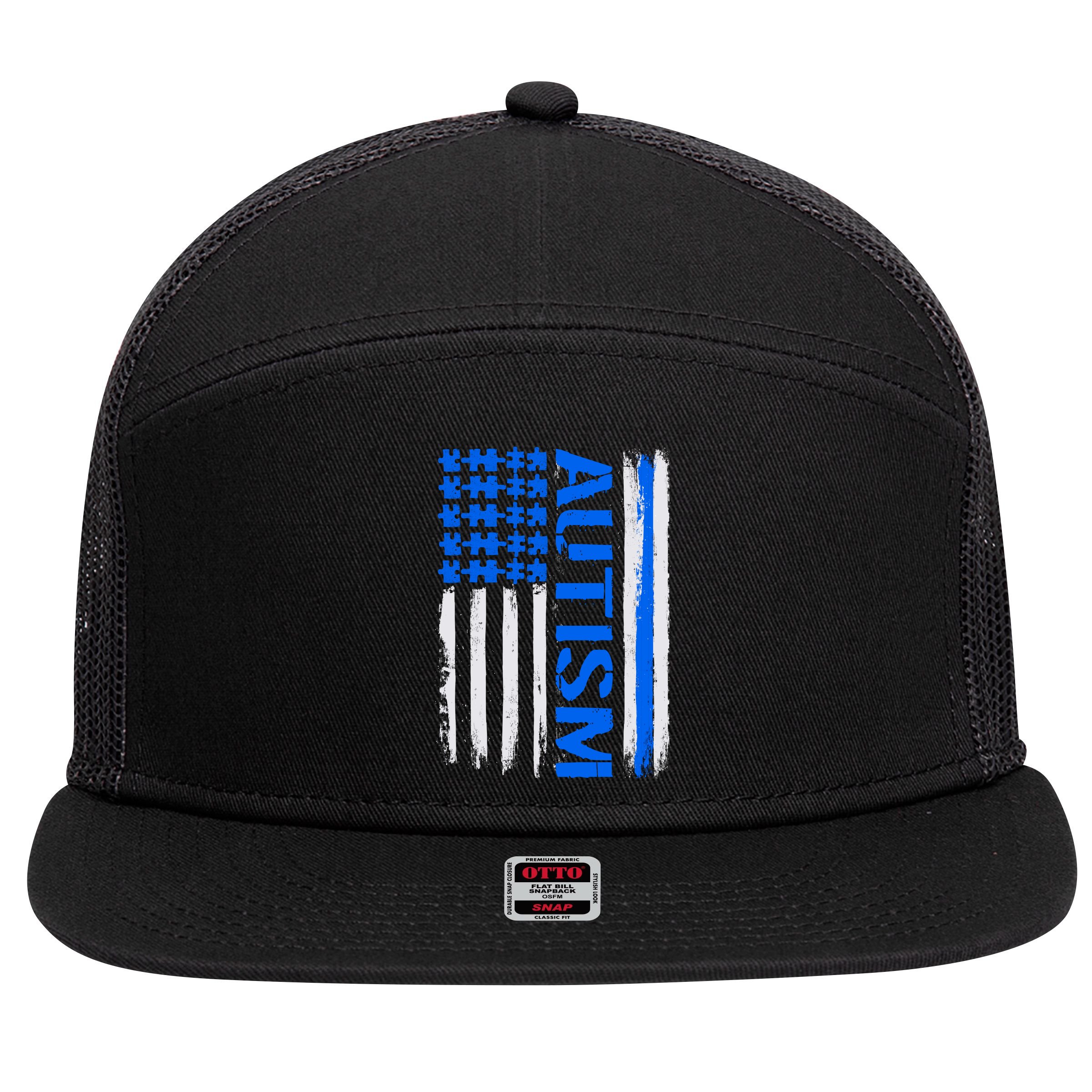 USA Autism Awareness Puzzle Flag 7 Panel Mesh Trucker Snapback Hat