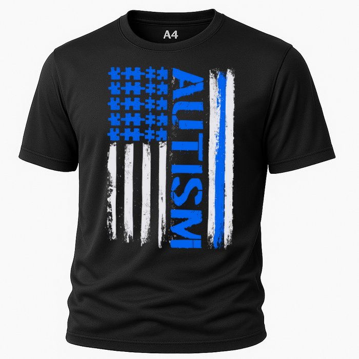 USA Autism Awareness Puzzle Flag Cooling Performance Crew T-Shirt