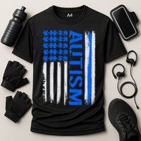 USA Autism Awareness Puzzle Flag Cooling Performance Crew T-Shirt