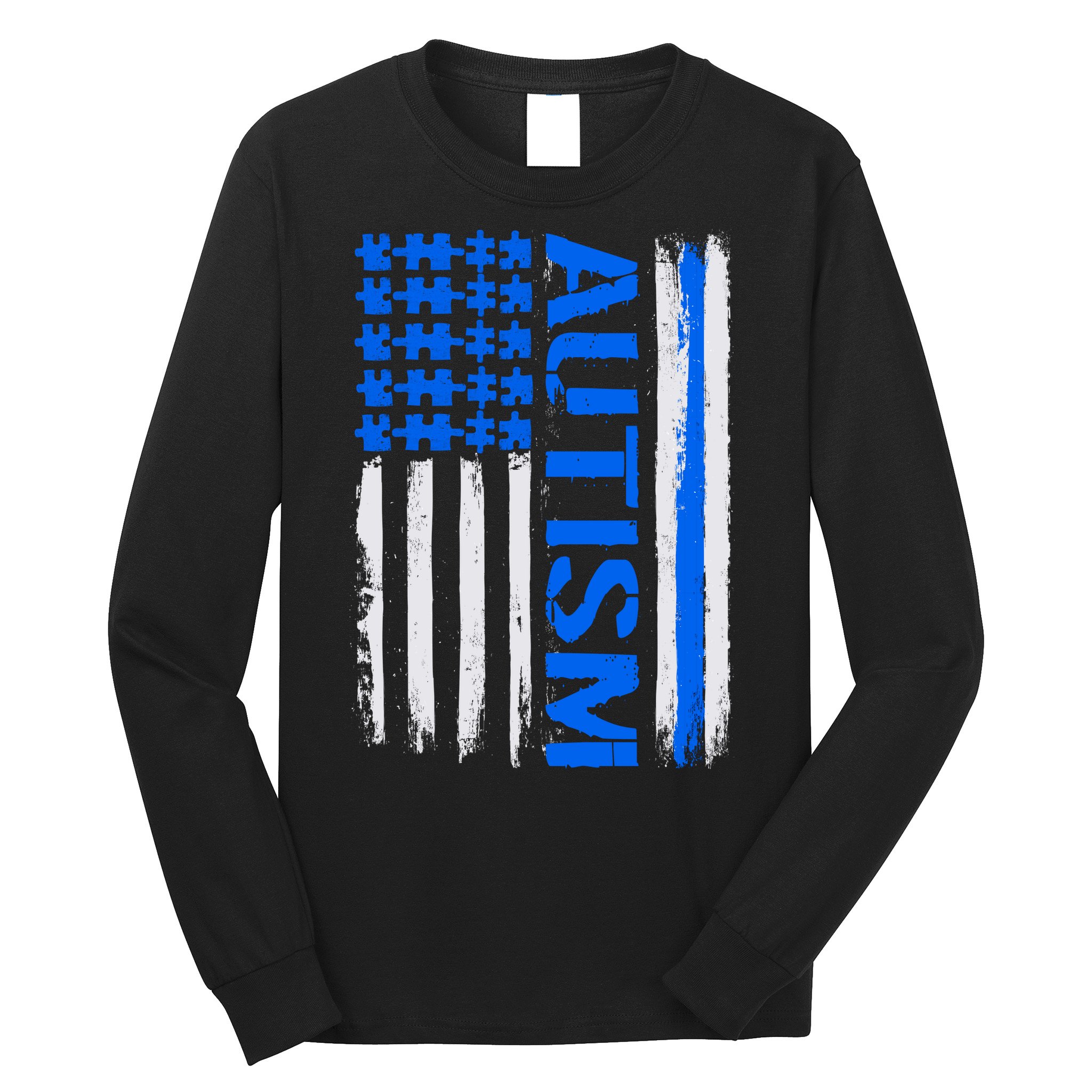 USA Autism Awareness Puzzle Flag Long Sleeve Shirt