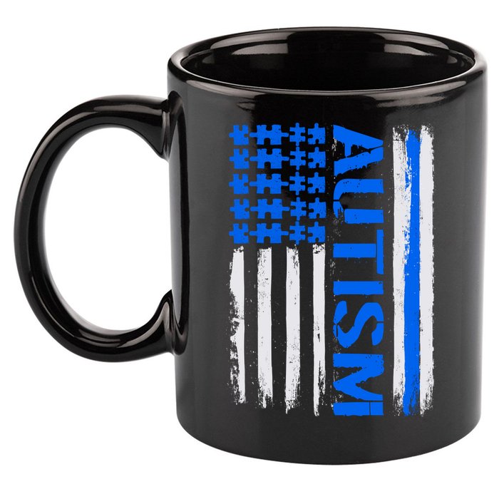 USA Autism Awareness Puzzle Flag 11oz C Handle Ceramic Mug