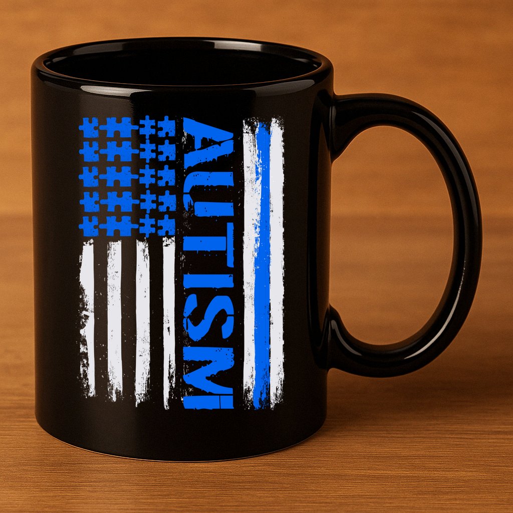 USA Autism Awareness Puzzle Flag 11oz C Handle Ceramic Mug