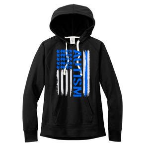 USA Autism Awareness Puzzle Flag Women's Fleece Hoodie