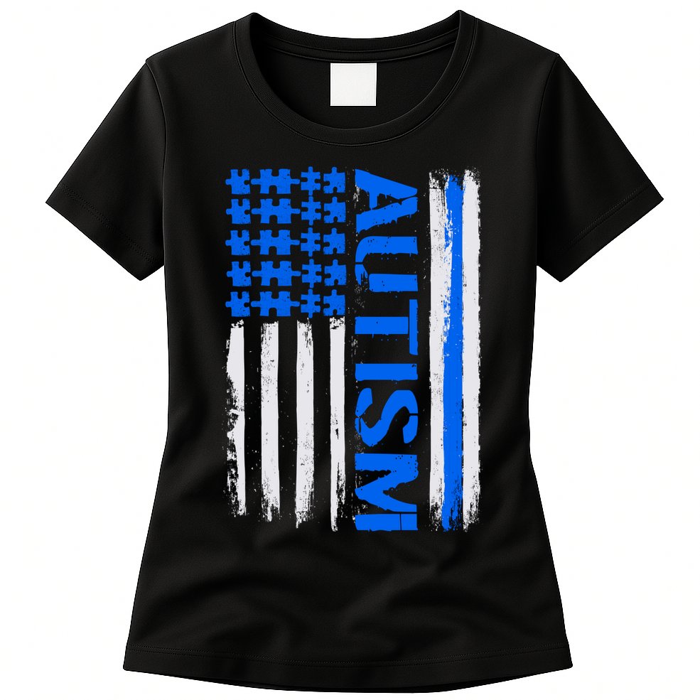 USA Autism Awareness Puzzle Flag Womens T-Shirt