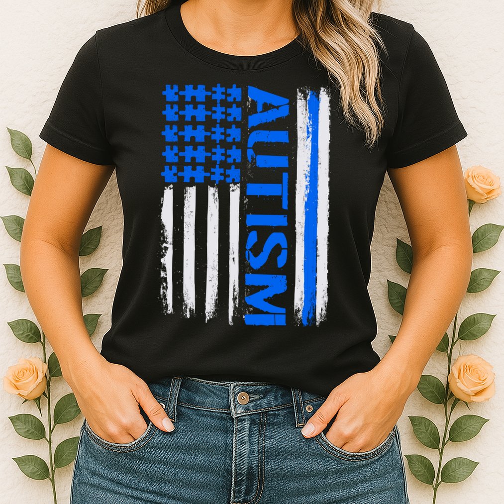 USA Autism Awareness Puzzle Flag Womens T-Shirt