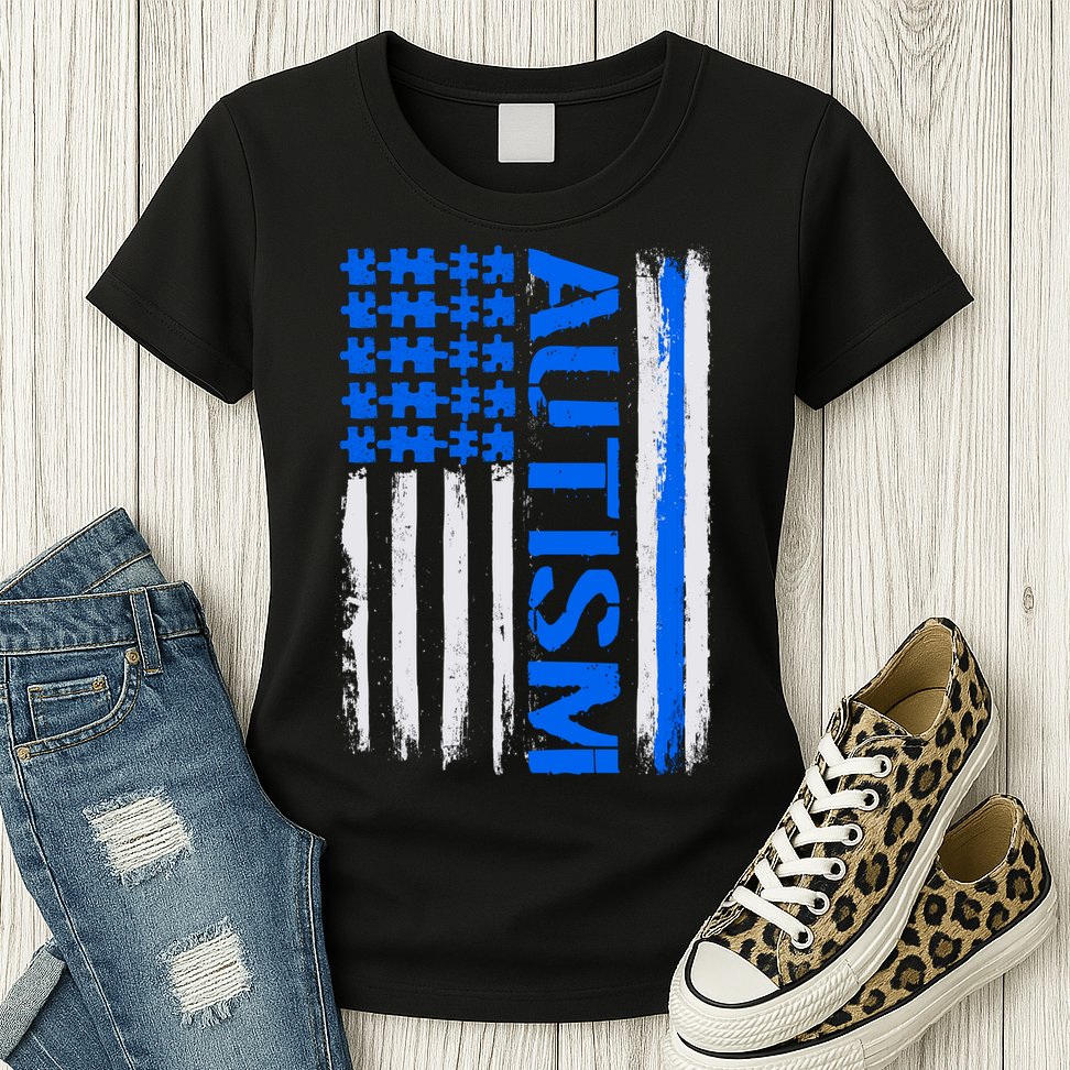 USA Autism Awareness Puzzle Flag Womens T-Shirt