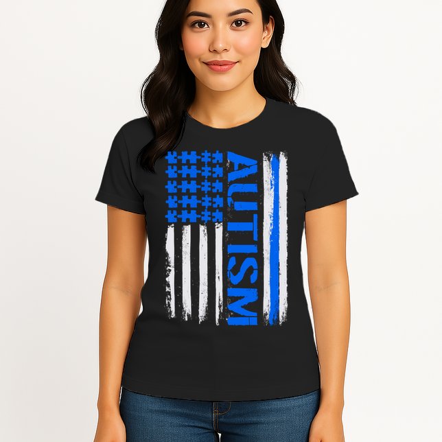 USA Autism Awareness Puzzle Flag Womens T-Shirt