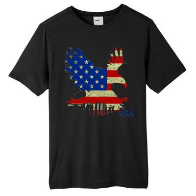 USA Bald Eagle Flag Drip 4th of July Tall Fusion ChromaSoft Performance T-Shirt