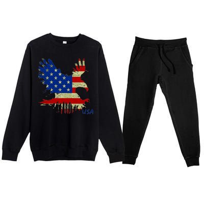 USA Bald Eagle Flag Drip 4th of July Premium Crewneck Sweatsuit Set