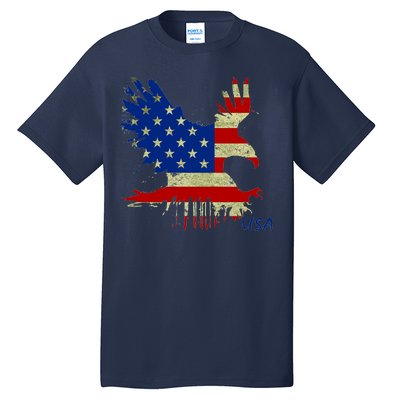 USA Bald Eagle Flag Drip 4th of July Tall T-Shirt