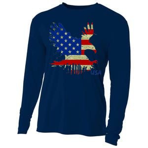 USA Bald Eagle Flag Drip 4th of July Cooling Performance Long Sleeve Crew