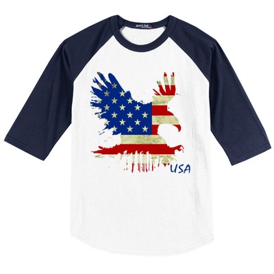 USA Bald Eagle Flag Drip 4th of July Baseball Sleeve Shirt