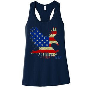 USA Bald Eagle Flag Drip 4th of July Women's Racerback Tank