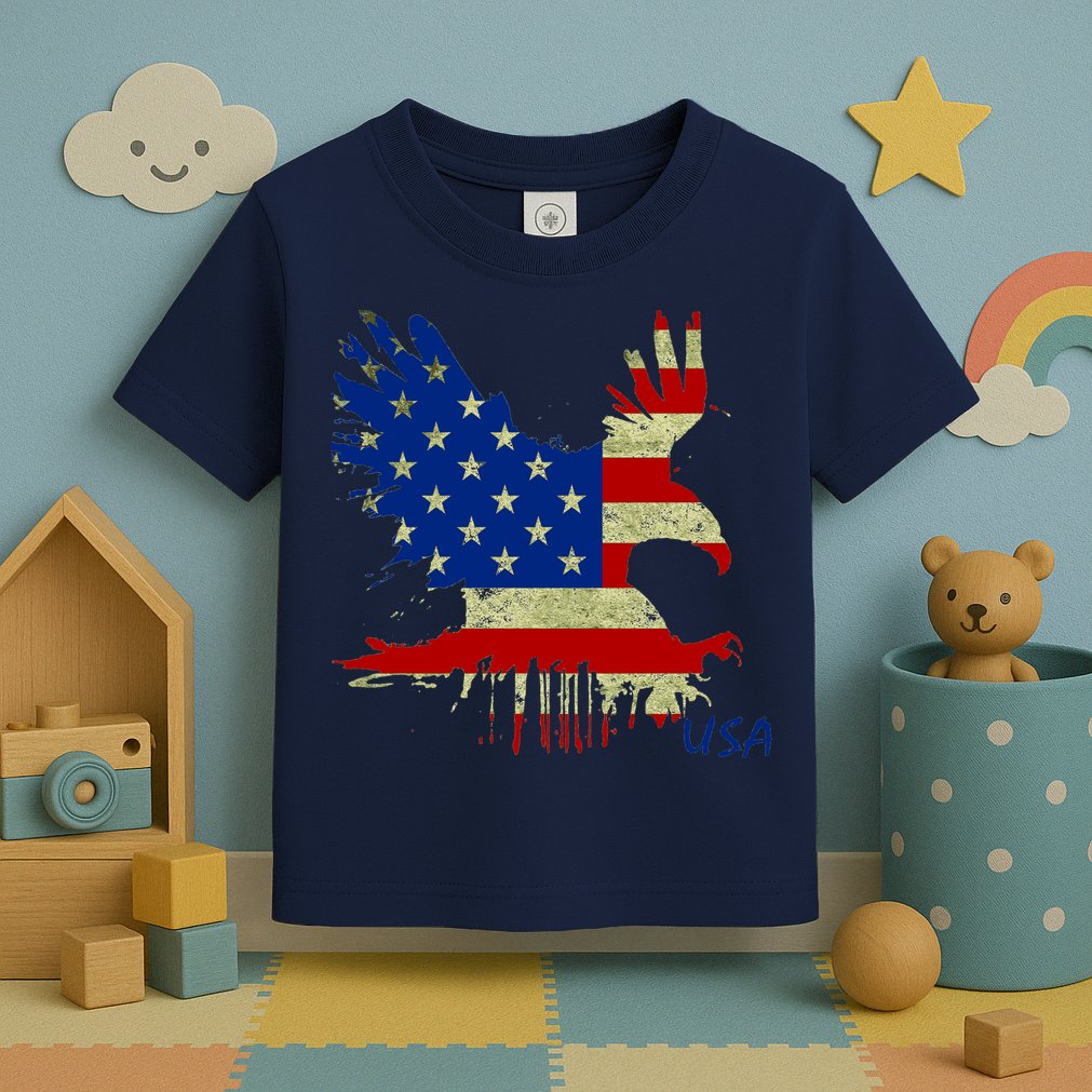 USA Bald Eagle Flag Drip 4th of July Toddler T-Shirt