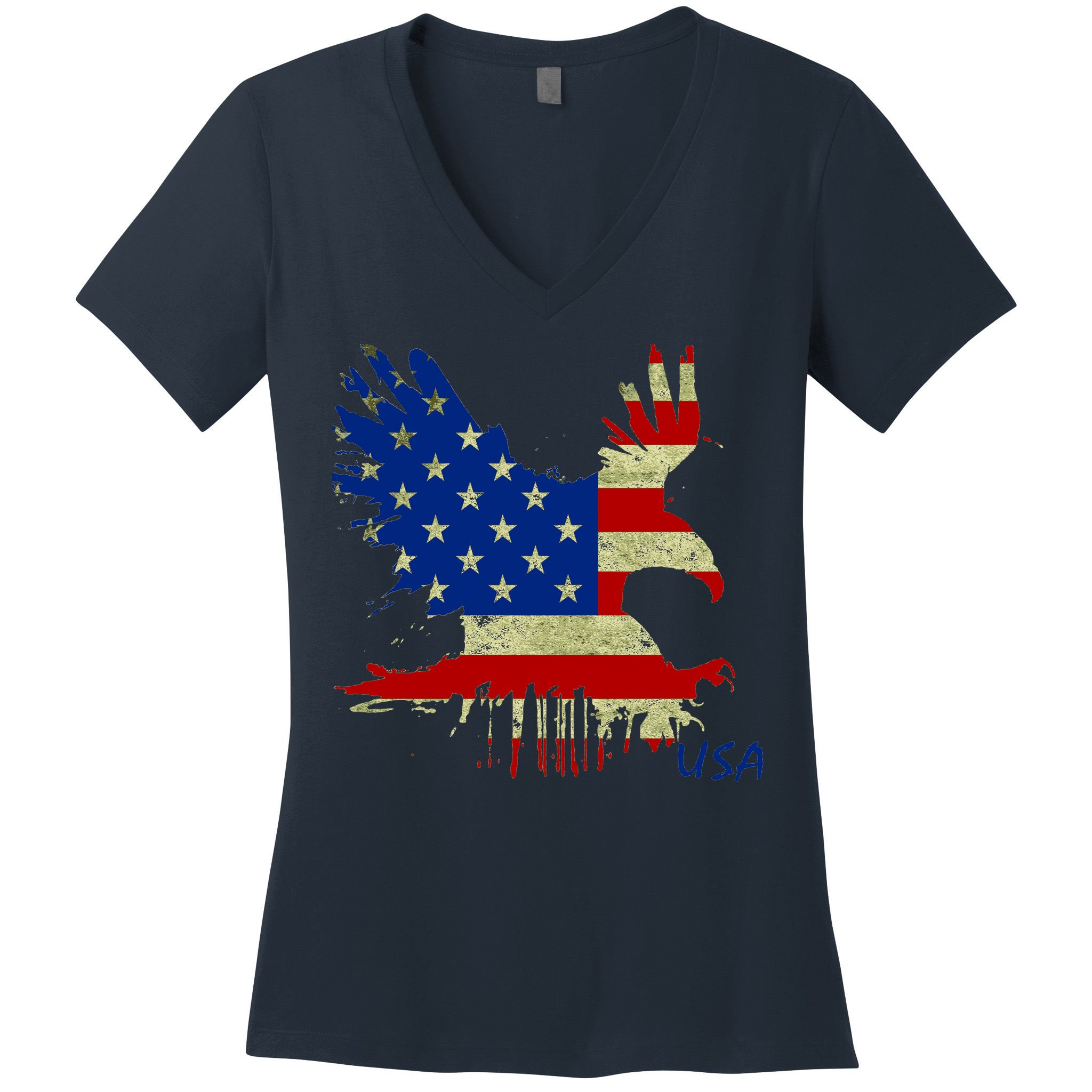 USA Bald Eagle Flag Drip 4th of July Women's V-Neck T-Shirt