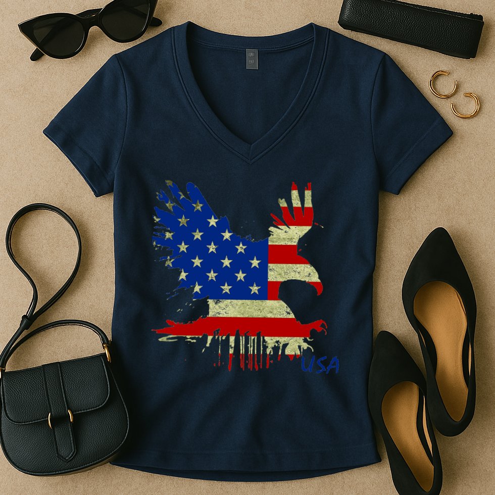USA Bald Eagle Flag Drip 4th of July Women's V-Neck T-Shirt