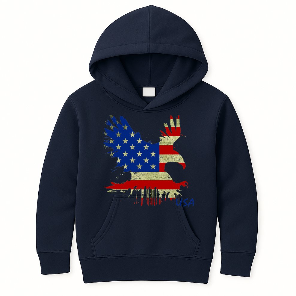 USA Bald Eagle Flag Drip 4th of July Kids Hoodie