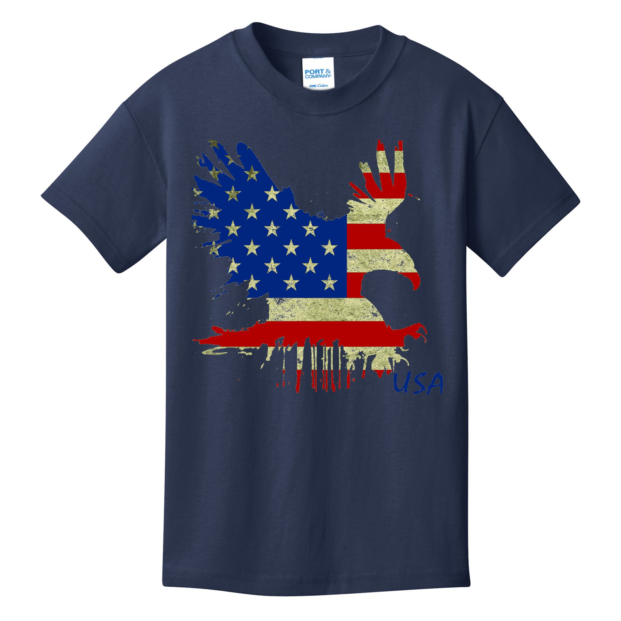 USA Bald Eagle Flag Drip 4th of July Kids T-Shirt