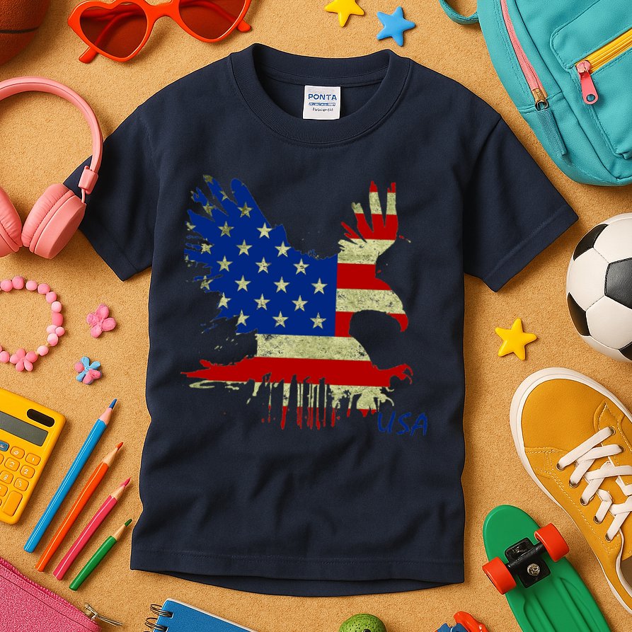 USA Bald Eagle Flag Drip 4th of July Kids T-Shirt