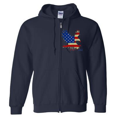 USA Bald Eagle Flag Drip 4th of July Full Zip Hoodie