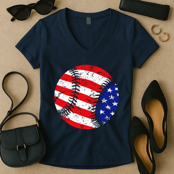 USA Baseball Women's V-Neck T-Shirt