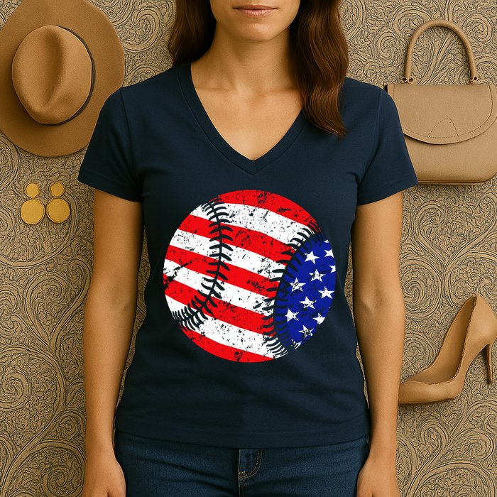 USA Baseball Women's V-Neck T-Shirt