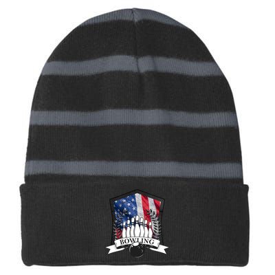 USA Bowling Team Striped Beanie with Solid Band