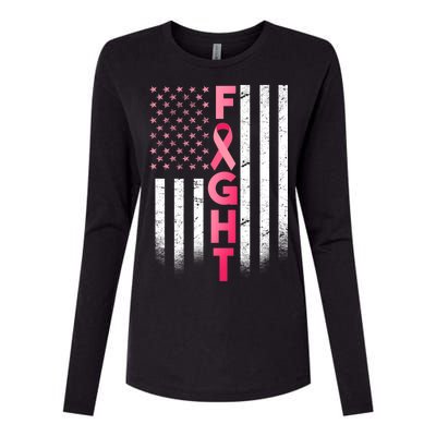 USA Breast Cancer Awareness Fight Logo Womens Cotton Relaxed Long Sleeve T-Shirt