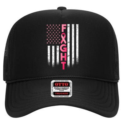 USA Breast Cancer Awareness Fight Logo High Crown Mesh Back Trucker Hat