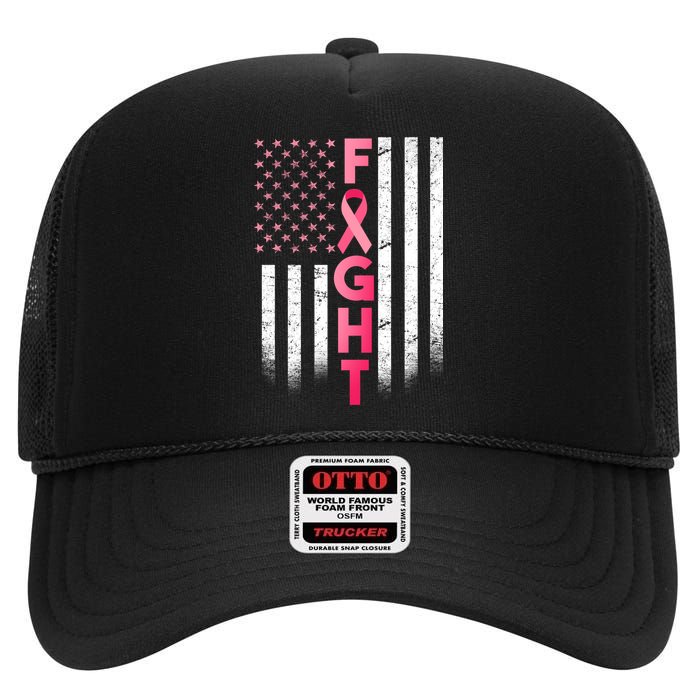 USA Breast Cancer Awareness Fight Logo High Crown Mesh Back Trucker Hat