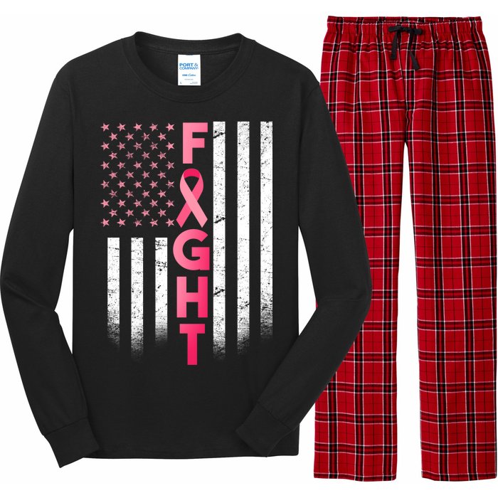 USA Breast Cancer Awareness Fight Logo Long Sleeve Pajama Set