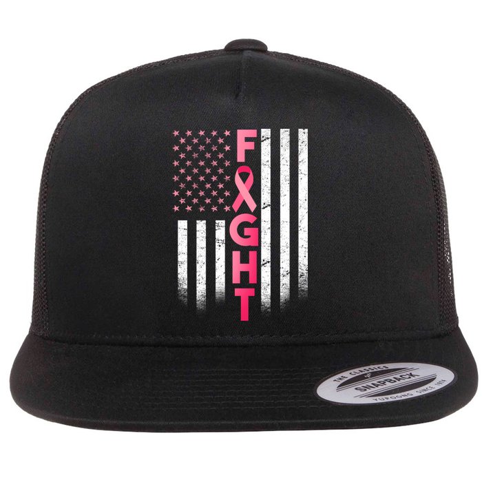 USA Breast Cancer Awareness Fight Logo Flat Bill Trucker Hat