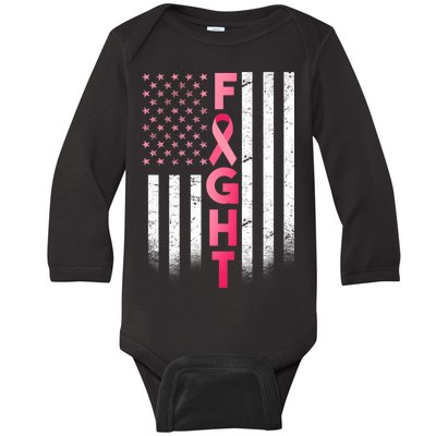 USA Breast Cancer Awareness Fight Logo Baby Long Sleeve Bodysuit