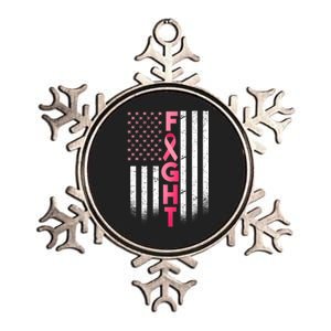 USA Breast Cancer Awareness Fight Logo Metallic Star Ornament