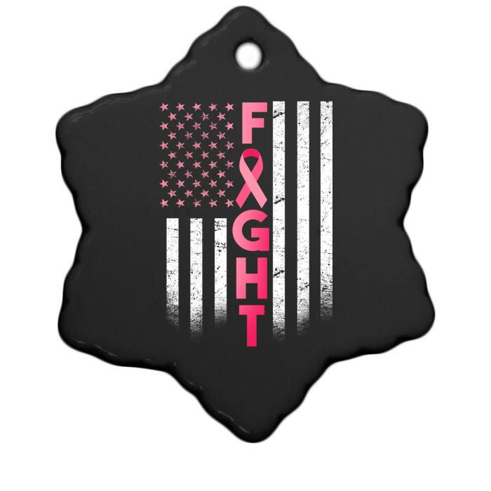 USA Breast Cancer Awareness Fight Logo Ceramic Star Ornament