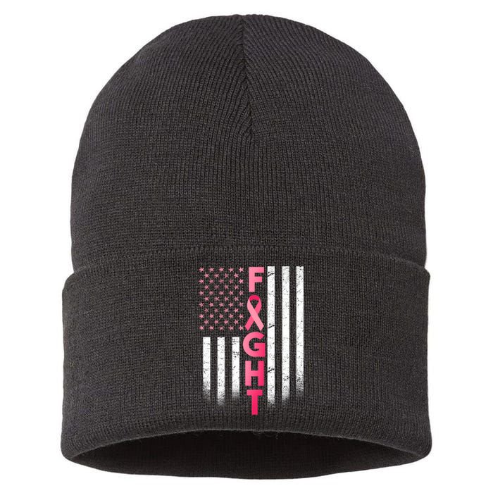 USA Breast Cancer Awareness Fight Logo Sustainable Knit Beanie