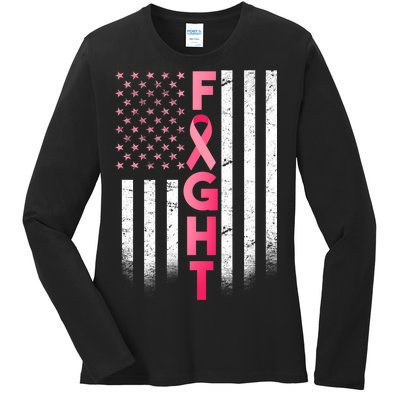 USA Breast Cancer Awareness Fight Logo Ladies Long Sleeve Shirt