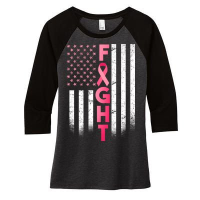 USA Breast Cancer Awareness Fight Logo Women's Tri-Blend 3/4-Sleeve Raglan Shirt