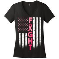 USA Breast Cancer Awareness Fight Logo Women's V-Neck T-Shirt