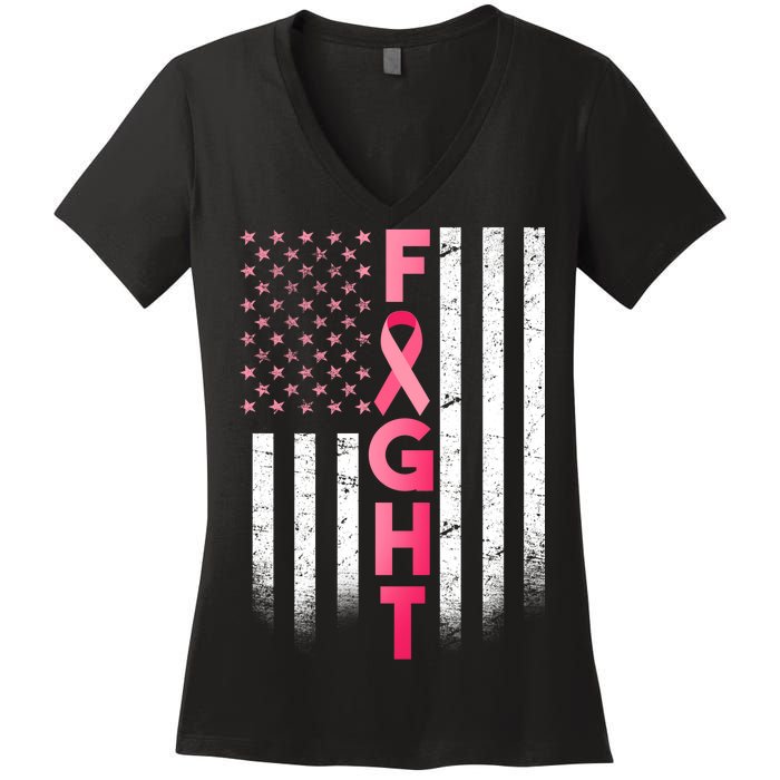 USA Breast Cancer Awareness Fight Logo Women's V-Neck T-Shirt