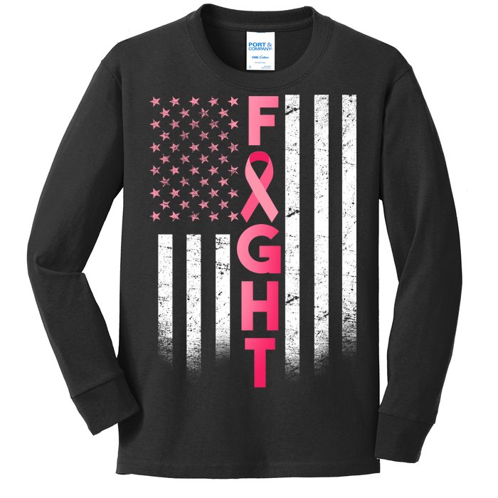 USA Breast Cancer Awareness Fight Logo Kids Long Sleeve Shirt