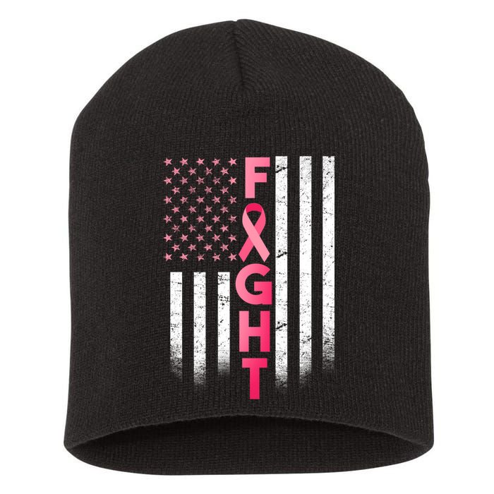 USA Breast Cancer Awareness Fight Logo Short Acrylic Beanie