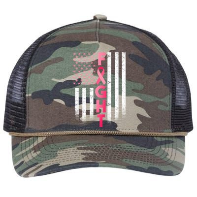 USA Breast Cancer Awareness Fight Logo Retro Rope Trucker Hat Cap