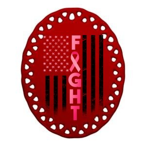 USA Breast Cancer Awareness Fight Logo Ceramic Oval Ornament