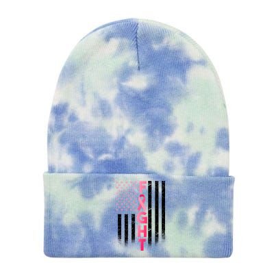 USA Breast Cancer Awareness Fight Logo Tie Dye 12in Knit Beanie