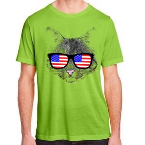 USA Cat Wearing American Flag Glasses Adult ChromaSoft Performance T-Shirt