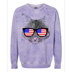 USA Cat Wearing American Flag Glasses Colorblast Crewneck Sweatshirt