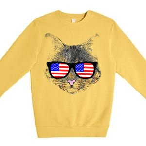 USA Cat Wearing American Flag Glasses Premium Crewneck Sweatshirt