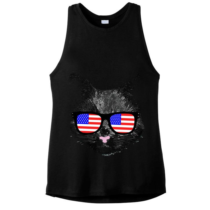 USA Cat Wearing American Flag Glasses Ladies PosiCharge Tri-Blend Wicking Tank