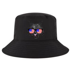 USA Cat Wearing American Flag Glasses Cool Comfort Performance Bucket Hat